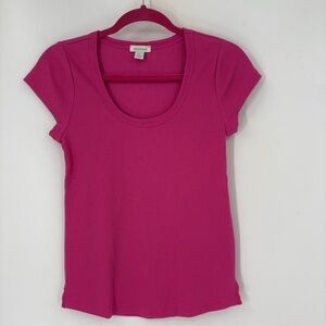 Sundance ribbed short sleeve top pink scoop neck small